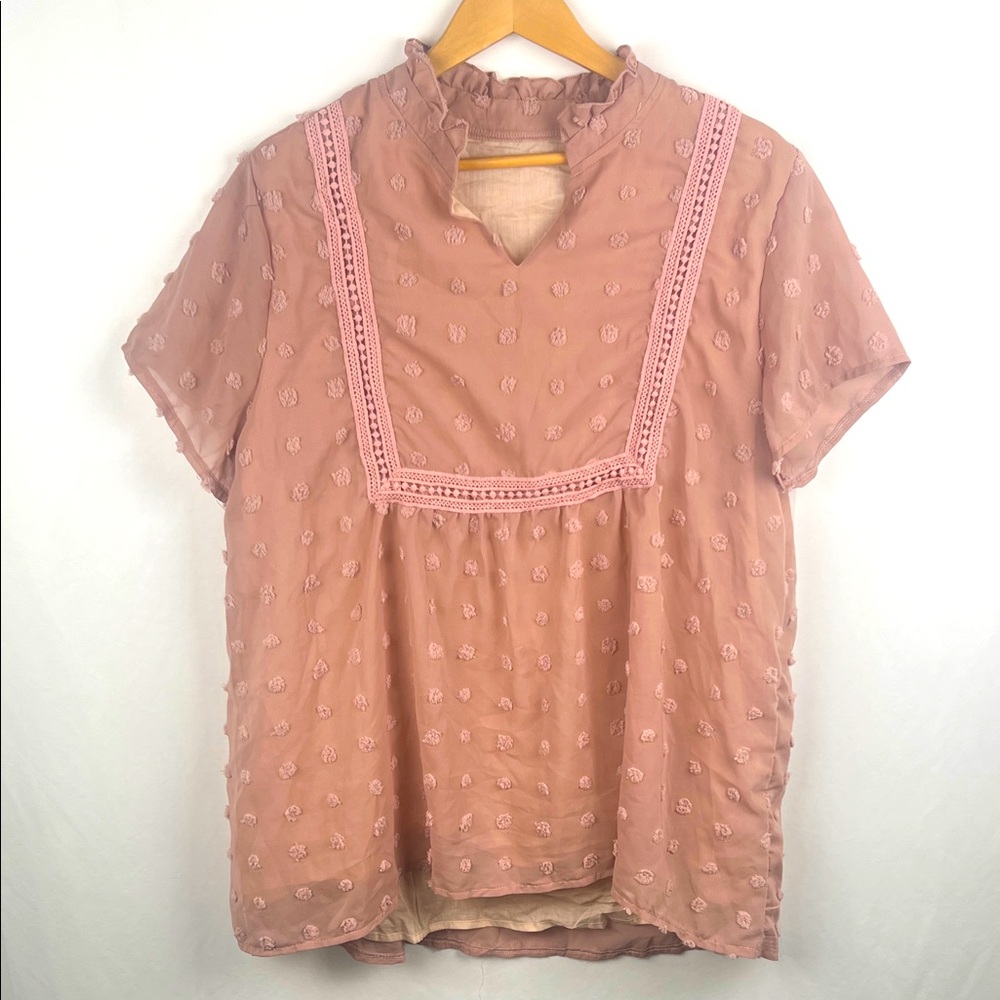 Dusty Rose Pink Women’s Blouse Size 2XL Short Sleeve 100%‎ Polyester